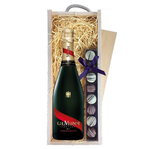 Mumm Brut Champagne 75cl & Truffles, Wooden Box